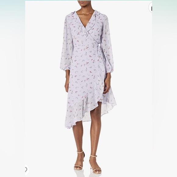 Sugar Lips Love Bird Lavender Floral Print Midi Wrap Dress - Small - Picture 2 of 15